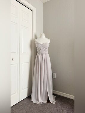 Social Bridesmaids Strapless Pale Gray Chiffon Gown